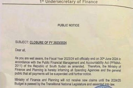 South Sudan Finance Ministry suspends payments amid budget crisis